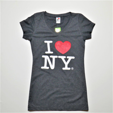 I Love NY V-Neck Ladies T-Shirts Anthracite