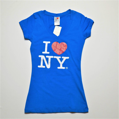 I Love NY V-Neck Ladies T-Shirts Blue