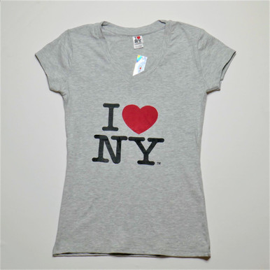 I Love NY V-Neck Ladies T-Shirts Gray