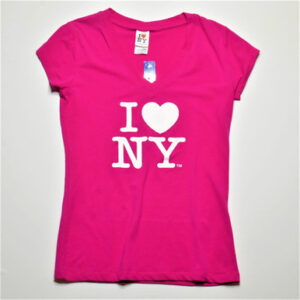 I Love NY V-Neck Ladies T-Shirts Hot Pink
