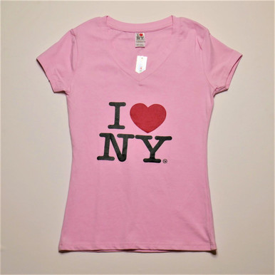 I Love NY V-Neck Ladies T-Shirts Light Pink