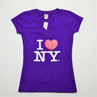 I Love NY V-Neck Ladies T-Shirts Purple