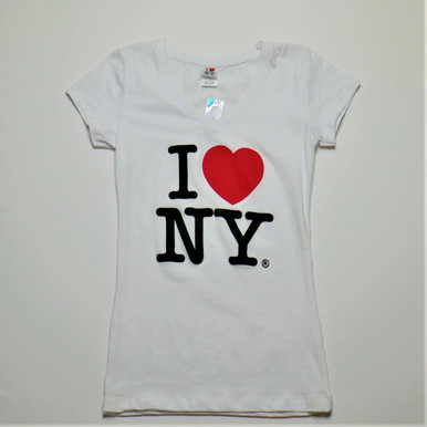 I Love NY V-Neck Ladies T-Shirts White